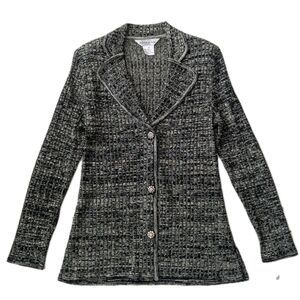 MISOOK Metalic Sweater Blazer Jacket Size Medium Petite Long Sleeve Shoyder Pads